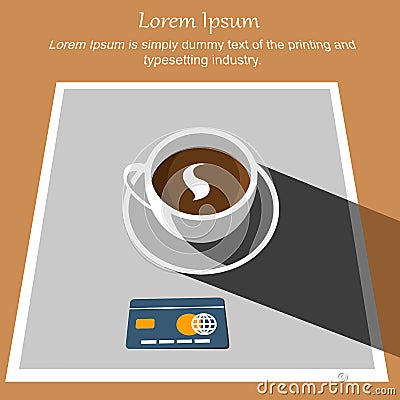 White cup coffee with credit card on tablecloth Vector Illustration