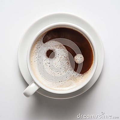 White cup of coffee with froth top view. Ying-yang symbol Stock Photo