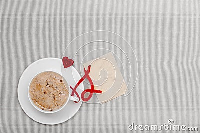 White cup coffee hot drink heart symbol love blank card copy-space Stock Photo