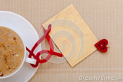 White cup coffee hot drink heart symbol love blank card copy-space Stock Photo