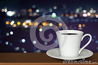 White cup of coffee on wooden desk Stock Photo