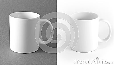 White cup on gray and white background. Stock Photo