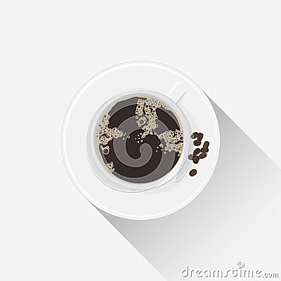 White cup with a hot drink. Coffee cup with a saucer. Minimalist black coffee graphic illustration Vector Illustration