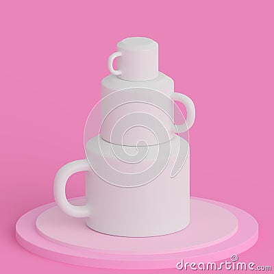 White cup on a pink minimalist background. Ð¡offee and tea cup with clouds and balloons. Stock Photo