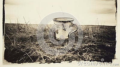 Vintage-inspired Tintype Mug In A Rustic Prairie Setting Stock Photo