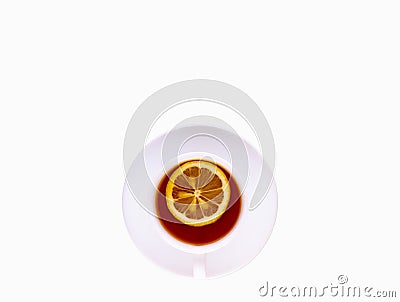 White cup with tea and lemon on a white background. Stock Photo