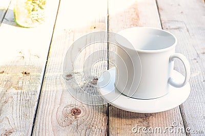 White cup on wooden background Stock Photo