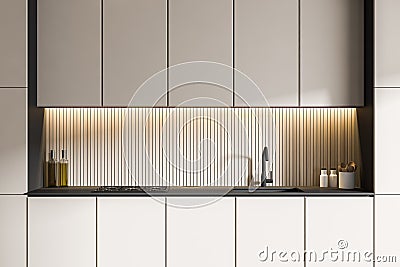 White cupboards in white kitchen Stock Photo