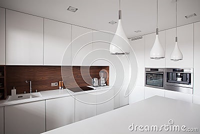 White cupboards and worktop Stock Photo