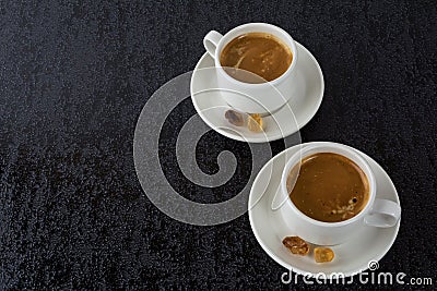 White cups of strong coffee, top view Stock Photo