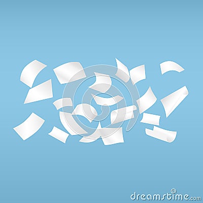 White curl paper notebook sheets for note or message falling on blue background. Vector Illustration