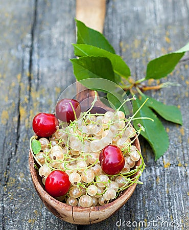 White currant berries and cherries Stock Photo