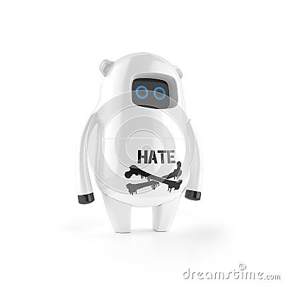 White cute plastic robot with hate sign Stock Photo