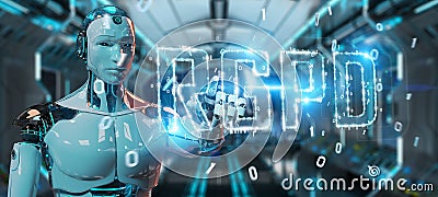 White cyborg using digital GDPR interface 3D rendering Stock Photo