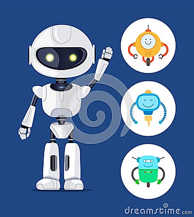 White Cyborg With Raising Hand, Vector Poster Vector Illustration