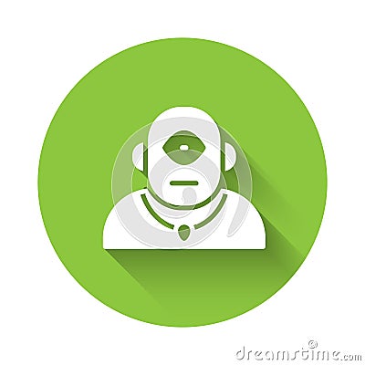 White Cyclops icon isolated with long shadow. Green circle button. Vector Vector Illustration