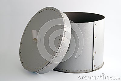White cylinder box, lid open Stock Photo
