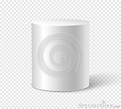 White cylinder on isolated background. 3d object cylinder container design template Vector Illustration