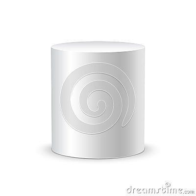 White cylinder on white background isolated. 3d object cylinder container design template Vector Illustration