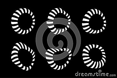 White 3d circular striped frames set. Three dimensional stripy distort shapes. Logo design element. Vector Vector Illustration