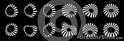 White 3d circular striped frames set. Three dimensional stripy distort shapes. Logo design element. Vector Vector Illustration