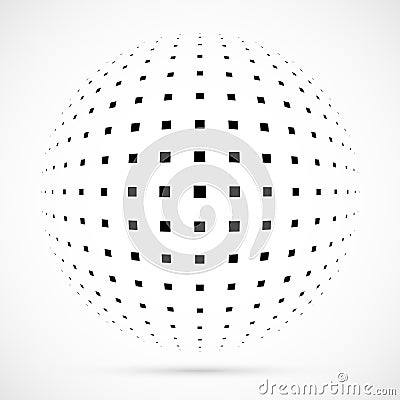 White 3D halftone sphere.Dotted spherical background.Logo Stock Photo