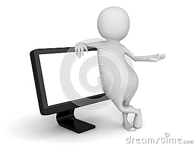 White 3d Man With Computer PC Monitor Stock Photo