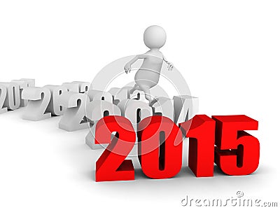 White 3d man jump over new 2015 year. runnung to success Cartoon Illustration