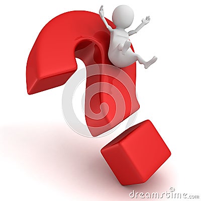 White 3d man slice down on big red question mark Stock Photo