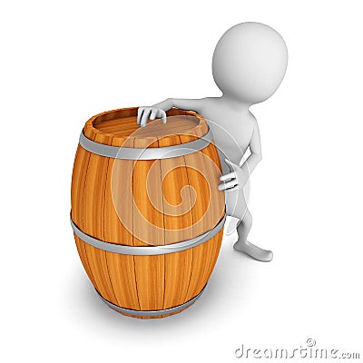 White 3d man with wooden wine barrel Cartoon Illustration