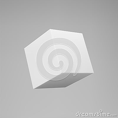 White 3d modeling cube with perspective isolated on grey background. Render a rotating 3d box in perspective with Vector Illustration