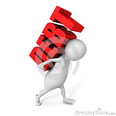 White 3d person carry heavy DEBT red word Cartoon Illustration