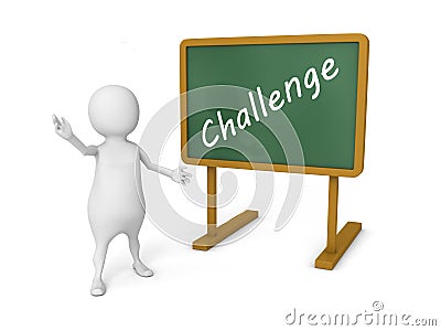 White 3d person with text CHALLENGE on blackboard Cartoon Illustration
