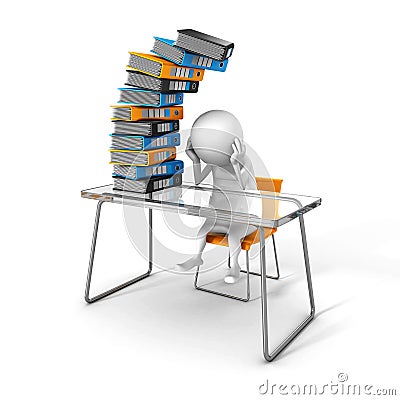 White 3d Person Tired Of Hard Office Work Stock Photo