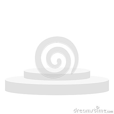 White 3d podium mockup on white background. White glossy realistic slim cylinder circle podium stage. Realistic winner podium. Vector Illustration