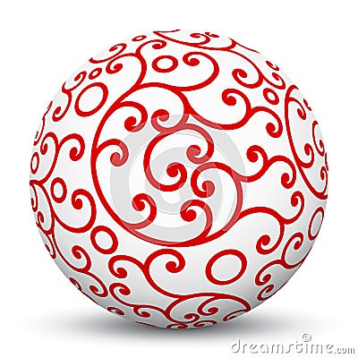 White 3D Sphere with Red Aesthetic Ornament Texture Pattern Vector Illustration