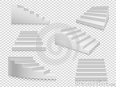 White 3d stairs. Vector isolated ladder or stairway up to success, home staircase on transparent background Vector Illustration