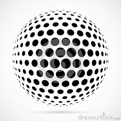 White 3D vector halftone sphere.Dotted spherical background.Logo template with shadow.Circle dots isolated on the white Stock Photo