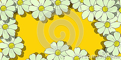 White daisies. Refreshing card. Floral theme. Positive and cheerful illustration of flowers. Cartoon Illustration