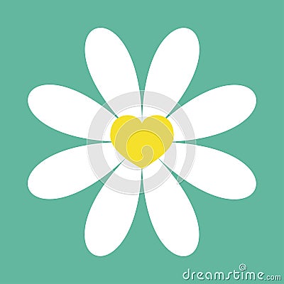 White daisy chamomile icon. Cute flower plant collection. Love card. Yellow heart center. Valentines day Camomile Growing concept Vector Illustration