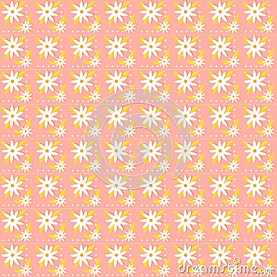 White daisy pattern, orange background, polka dots, seamless picture Stock Photo