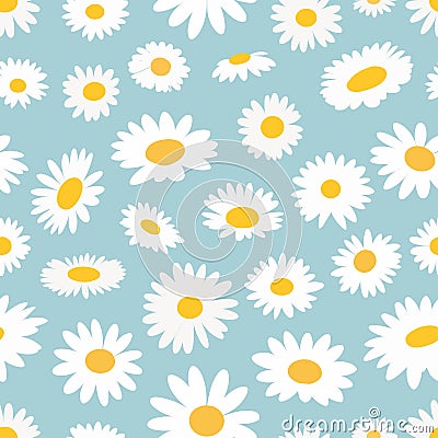 White daisy seamless pattern. Chamomile season fabric print. Decorative flower template, floral nature bouquet vector Vector Illustration
