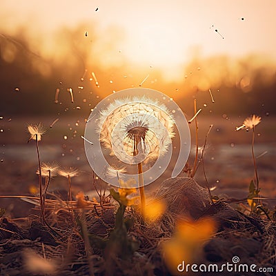 a white dandelion seed head in a field Stock Photo