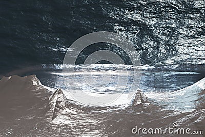 White-dark blue ice cave Stock Photo