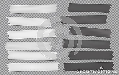 White, dark grey different size adhesive, sticky, masking, duct tape, paper pieces are on squared background Vector Illustration
