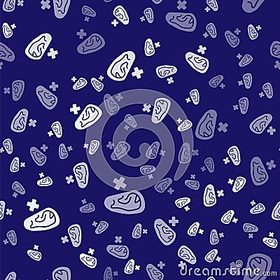 White Deafness icon isolated seamless pattern on blue background. Deaf symbol. Hearing impairment. Vector Vector Illustration