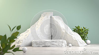 White Debris Stone Rock Podium Display, Empty For Show Product, Abstract Background 3d Rendering Stock Photo