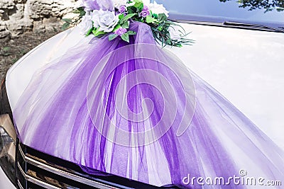 White decorated wedding car Stock Photo