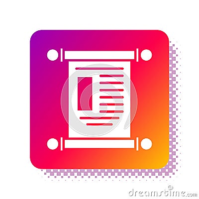 White Decree, paper, parchment, scroll icon icon isolated on white background. Chinese scroll. Square color button Vector Illustration