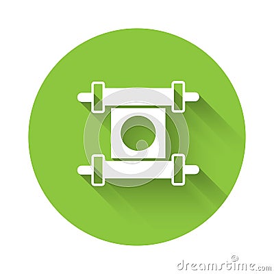 White Decree, paper, parchment, scroll icon icon isolated with long shadow. Chinese scroll. Green circle button. Vector Vector Illustration